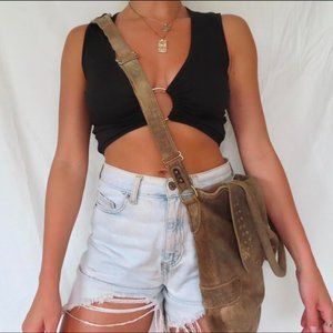 CALLEEN CORDERO VINTAGE LEATHER SUEDE BROWN TAN SATCHEL PURSE BAG BOHEMIAN BOHO